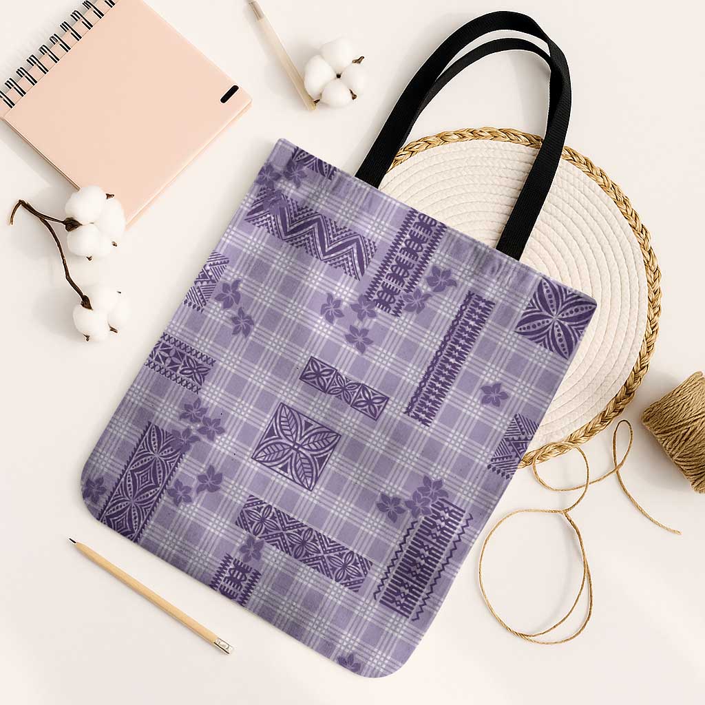 Hawaiian Quilt Tapa On Lilac Palaka Motifs Tote Bag LT7 Black Strap One Size Lilac - Polynesian Pride