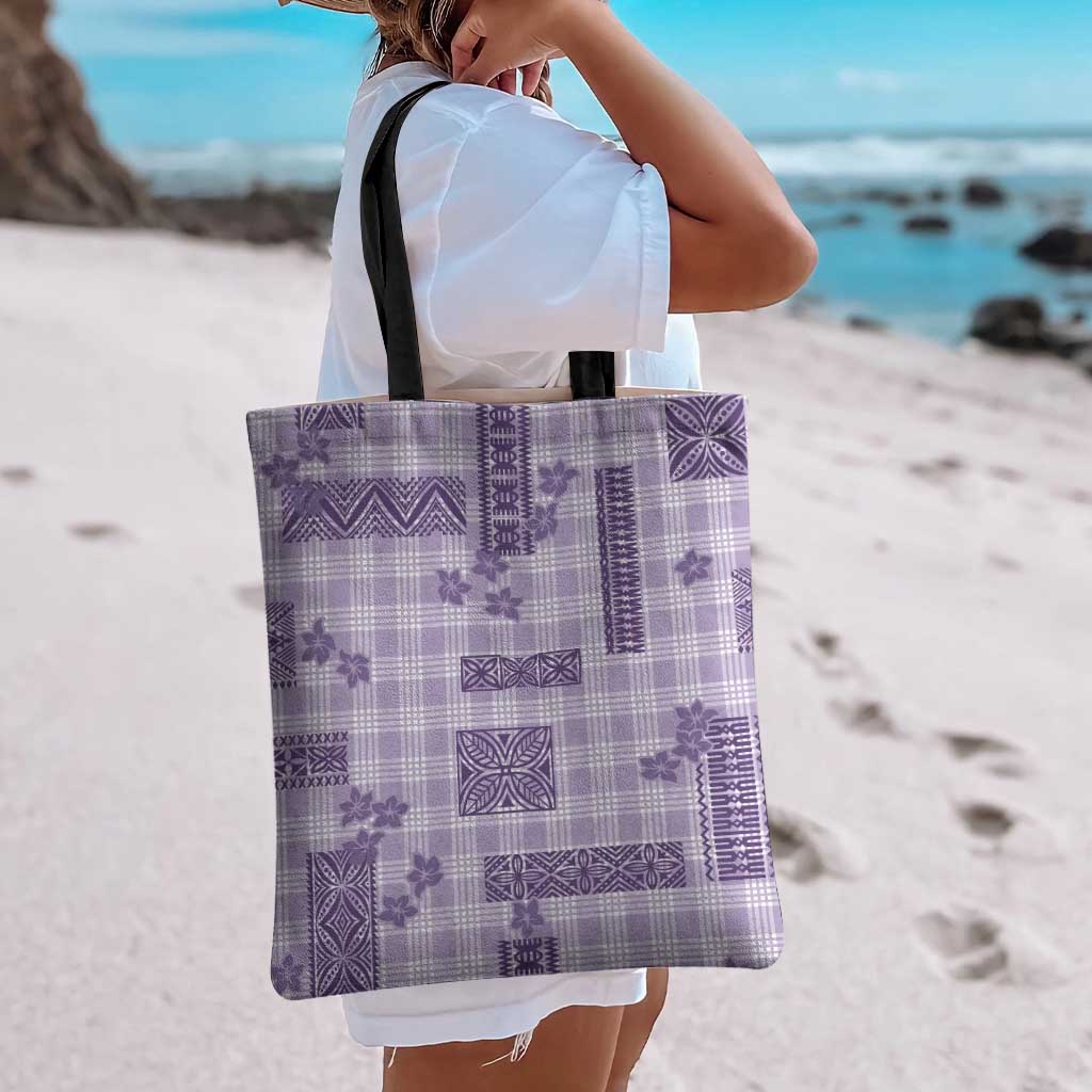 Hawaiian Quilt Tapa On Lilac Palaka Motifs Tote Bag LT7 - Polynesian Pride