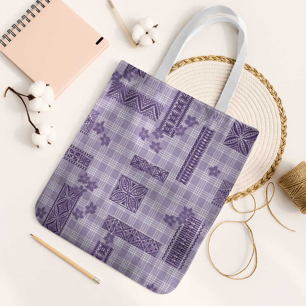 Hawaiian Quilt Tapa On Lilac Palaka Motifs Tote Bag LT7 White Strap One Size Lilac - Polynesian Pride
