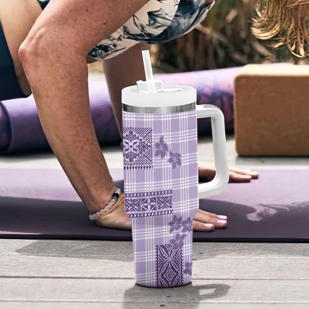 Hawaiian Quilt Tapa On Lilac Palaka Motifs Tumbler With Handle LT7 - Polynesian Pride