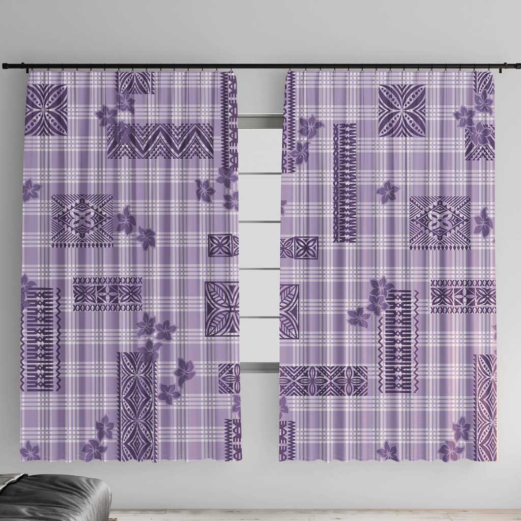 Hawaiian Quilt Tapa On Lilac Palaka Motifs Window Curtain LT7 With Hooks Lilac - Polynesian Pride