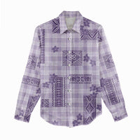 Hawaiian Quilt Tapa On Lilac Palaka Motifs Women Casual Shirt