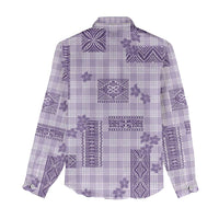 Hawaiian Quilt Tapa On Lilac Palaka Motifs Women Casual Shirt