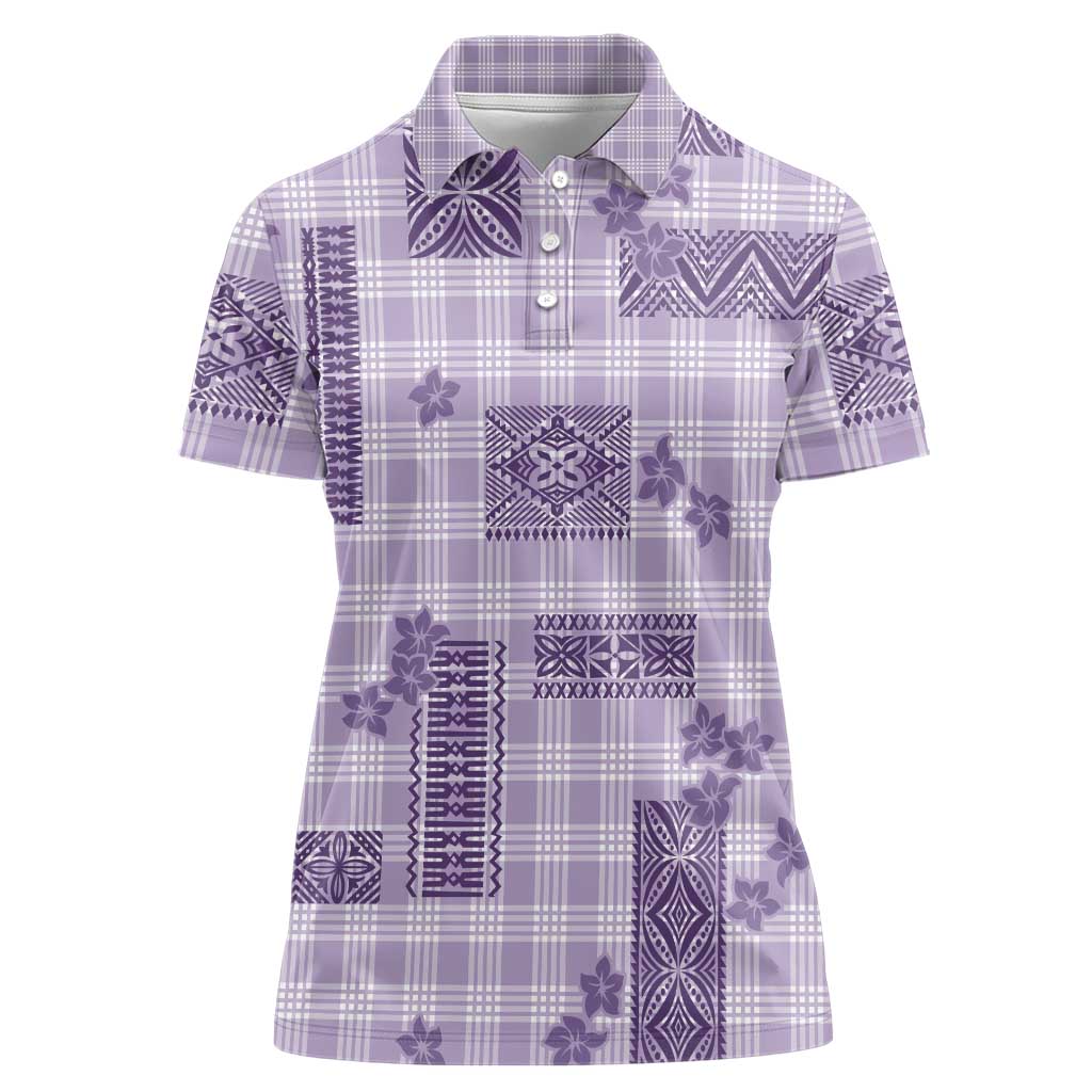 Hawaiian Quilt Tapa On Lilac Palaka Motifs Women Polo Shirt LT7 Female Lilac - Polynesian Pride