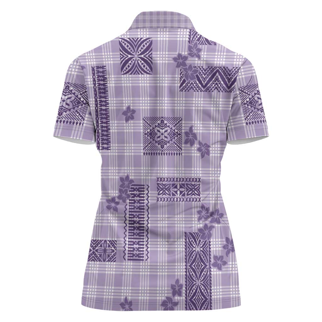 Hawaiian Quilt Tapa On Lilac Palaka Motifs Women Polo Shirt LT7 - Polynesian Pride
