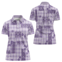 Hawaiian Quilt Tapa On Lilac Palaka Motifs Women Polo Shirt LT7 - Polynesian Pride