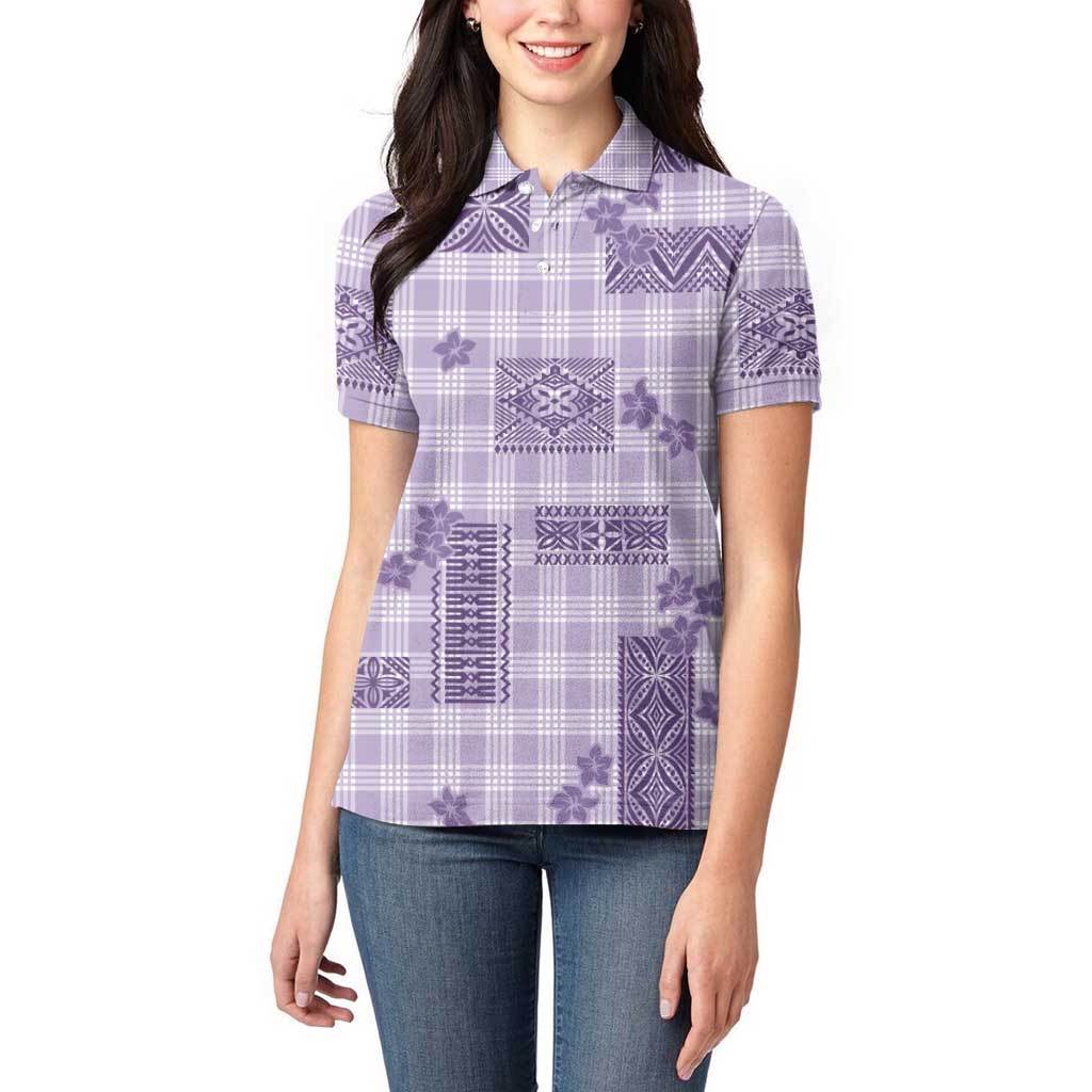 Hawaiian Quilt Tapa On Lilac Palaka Motifs Women Polo Shirt LT7 - Polynesian Pride