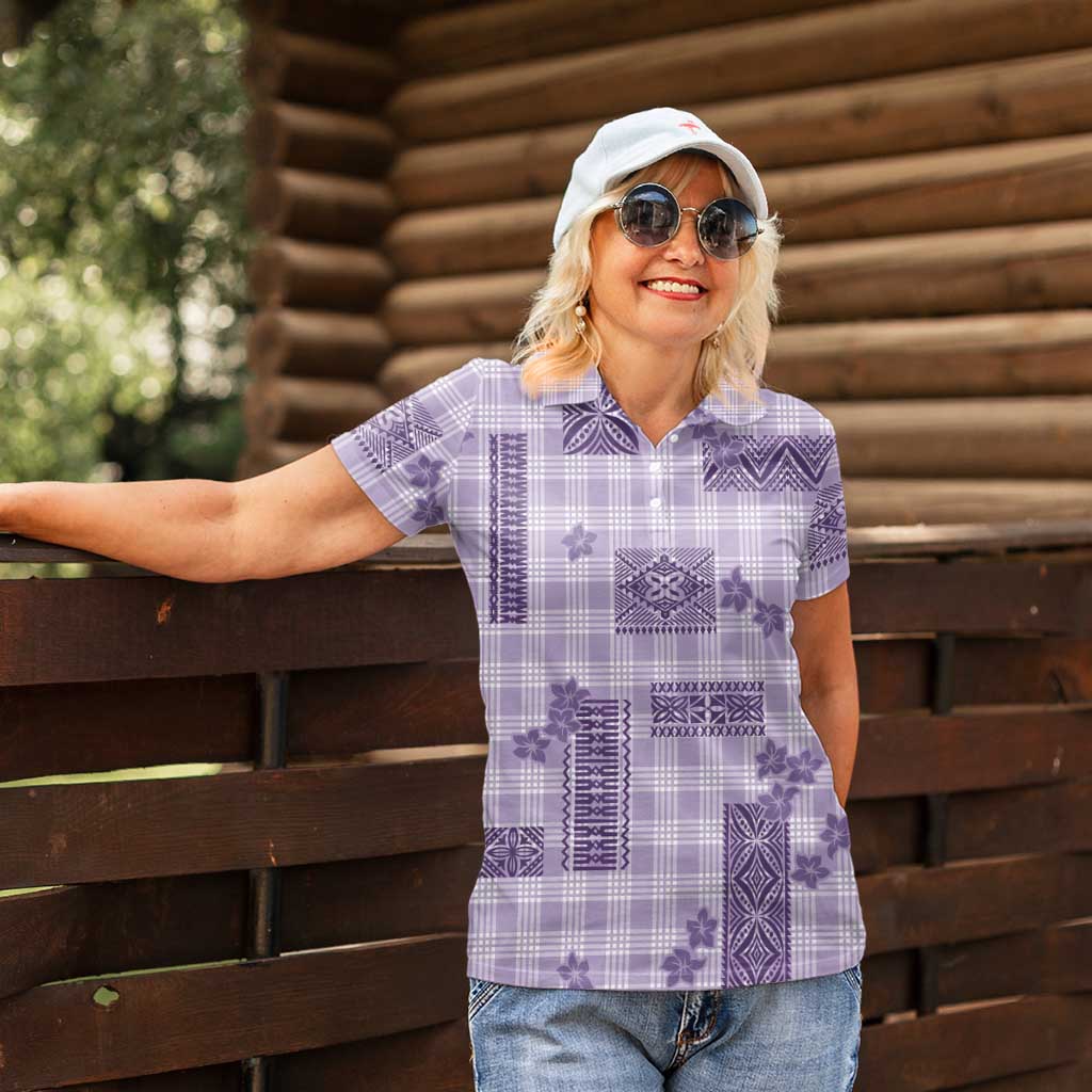 Hawaiian Quilt Tapa On Lilac Palaka Motifs Women Polo Shirt LT7 - Polynesian Pride