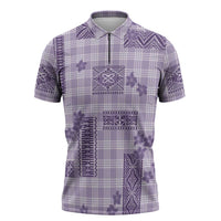 Hawaiian Quilt Tapa On Lilac Palaka Motifs Zipper Polo Shirt