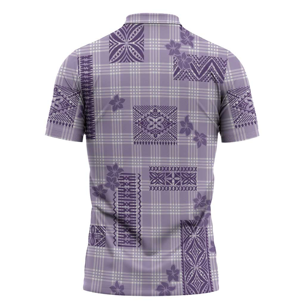 Hawaiian Quilt Tapa On Lilac Palaka Motifs Zipper Polo Shirt