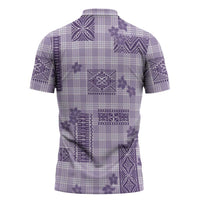Hawaiian Quilt Tapa On Lilac Palaka Motifs Zipper Polo Shirt