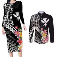 AAPI Heritage Month Couples Matching Long Sleeve Bodycon Dress and Long Sleeve Button Shirt Kanaka Hawaii Plumeria