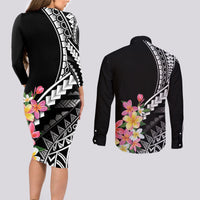 AAPI Heritage Month Couples Matching Long Sleeve Bodycon Dress and Long Sleeve Button Shirt Kanaka Hawaii Plumeria