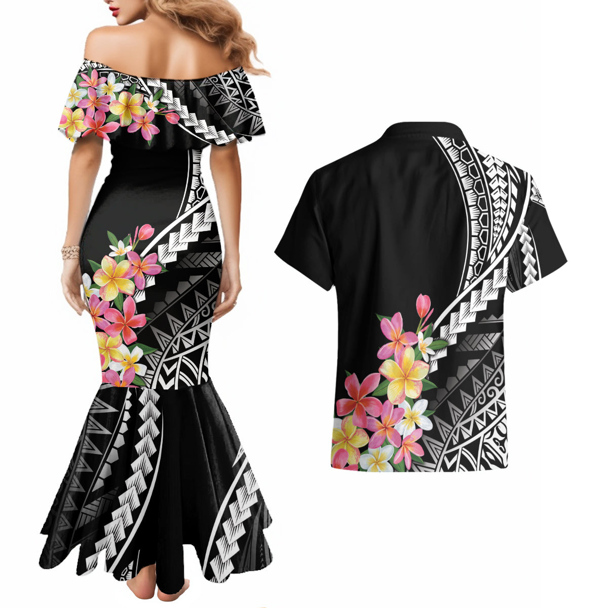 AAPI Heritage Month Couples Matching Mermaid Dress and Hawaiian Shirt Kanaka Hawaii Plumeria