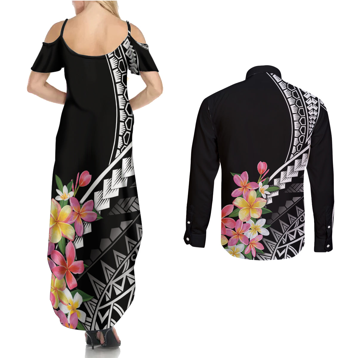 AAPI Heritage Month Couples Matching Summer Maxi Dress and Long Sleeve Button Shirt Kanaka Hawaii Plumeria