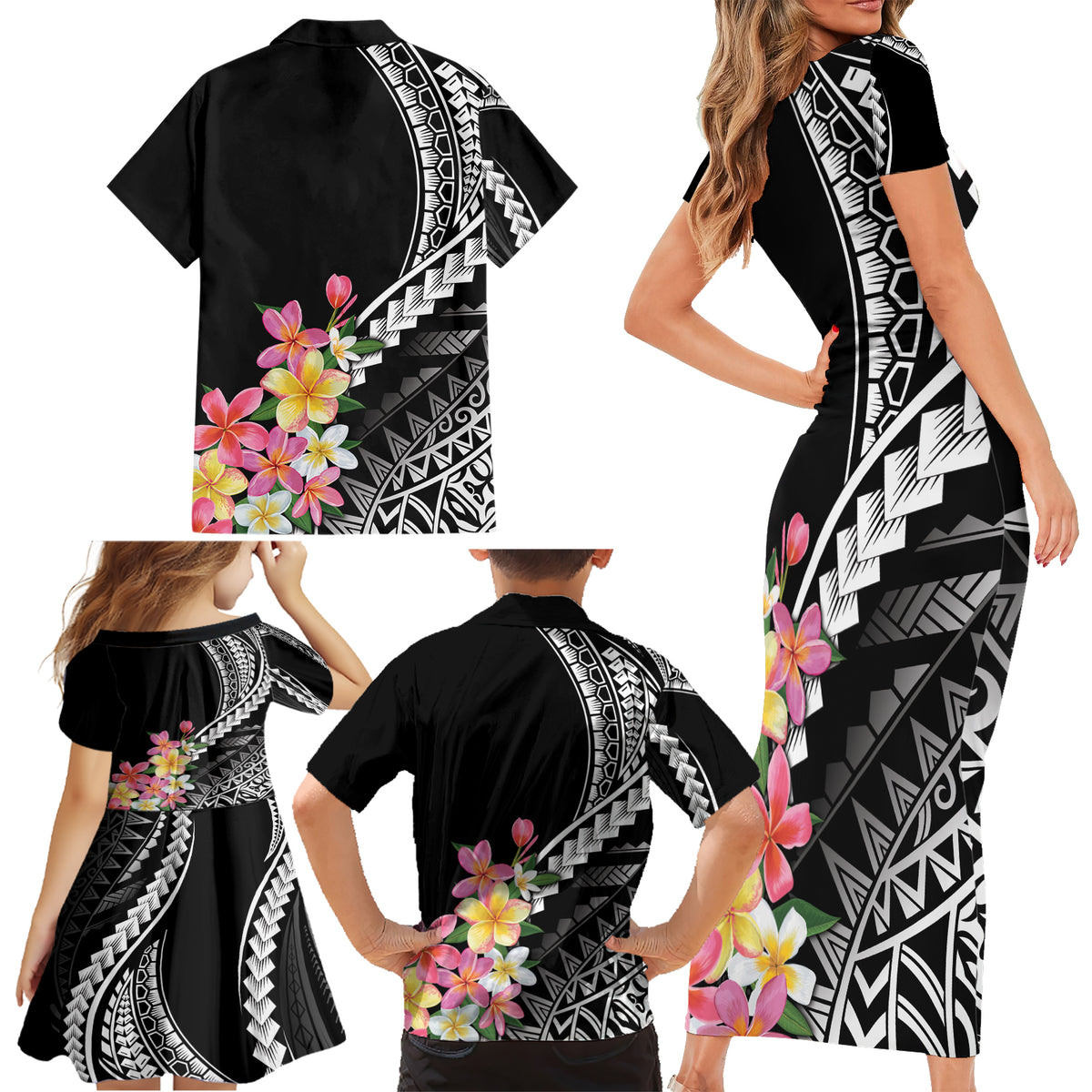 AAPI Heritage Month Family Matching Short Sleeve Bodycon Dress and Hawaiian Shirt Kanaka Hawaii Plumeria