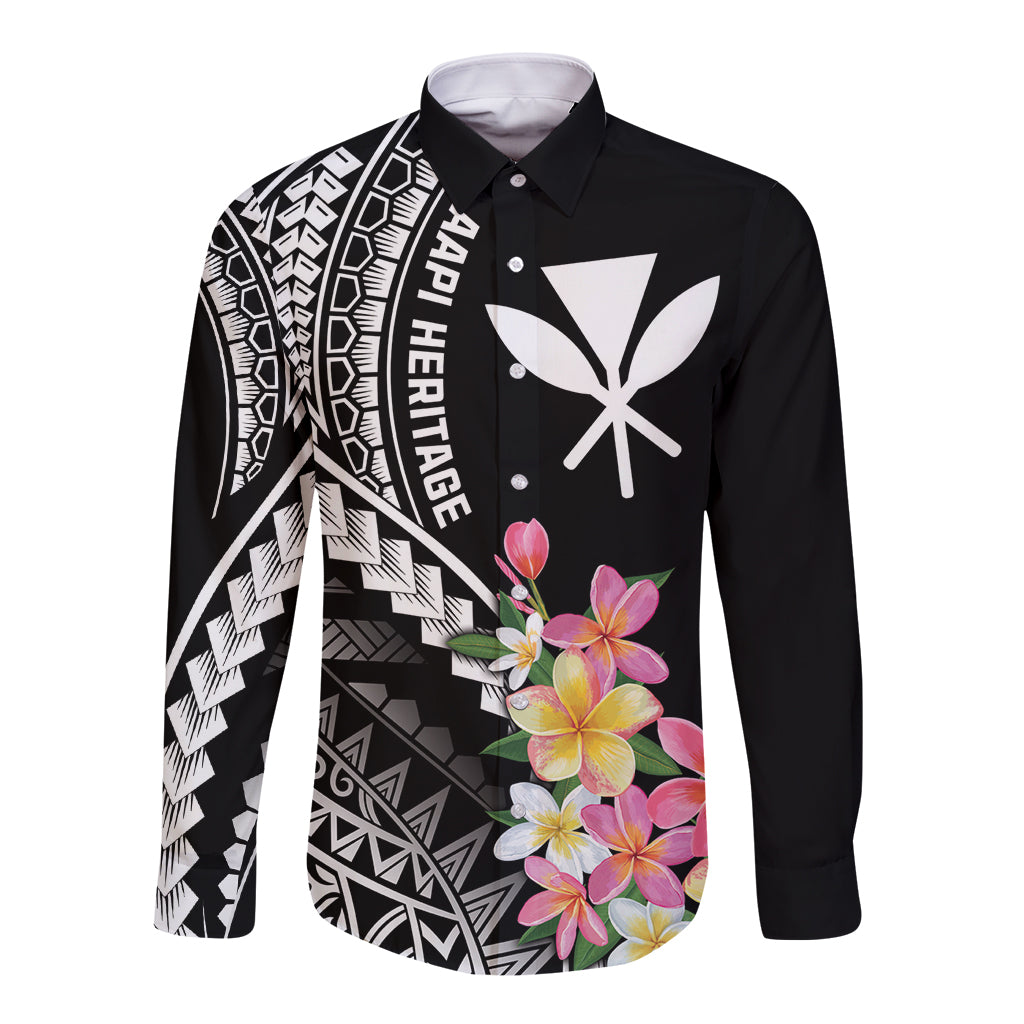 AAPI Heritage Month Long Sleeve Button Shirt Kanaka Hawaii Plumeria