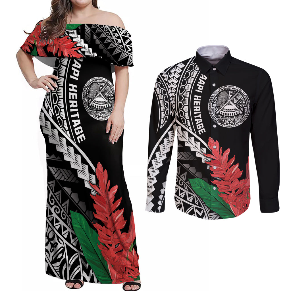 AAPI Heritage Month Couples Matching Off Shoulder Maxi Dress and Long Sleeve Button Shirt Samoa Teuila