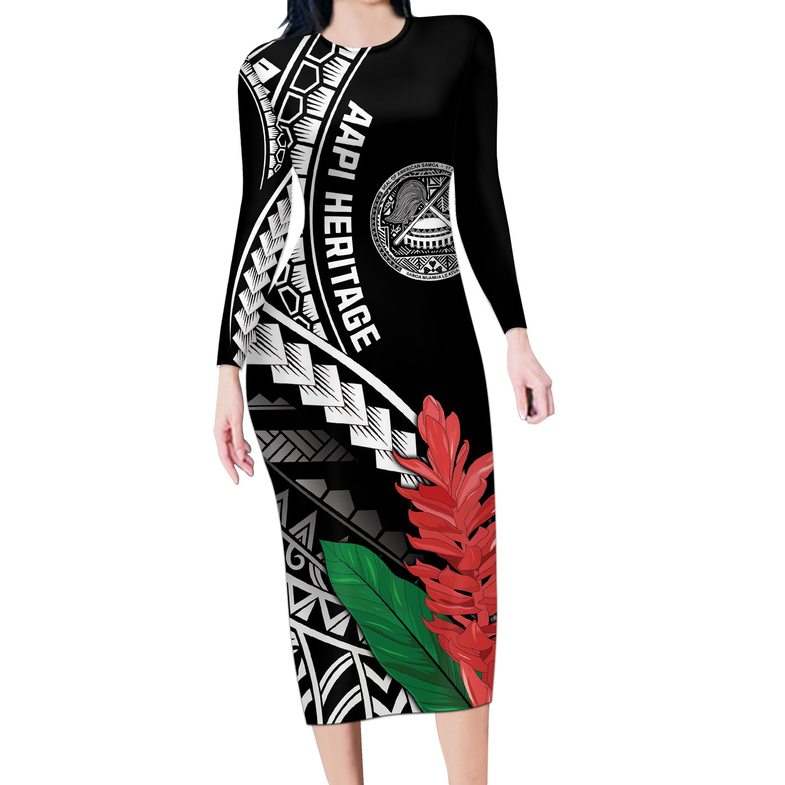 AAPI Heritage Month Long Sleeve Bodycon Dress Samoa Teuila