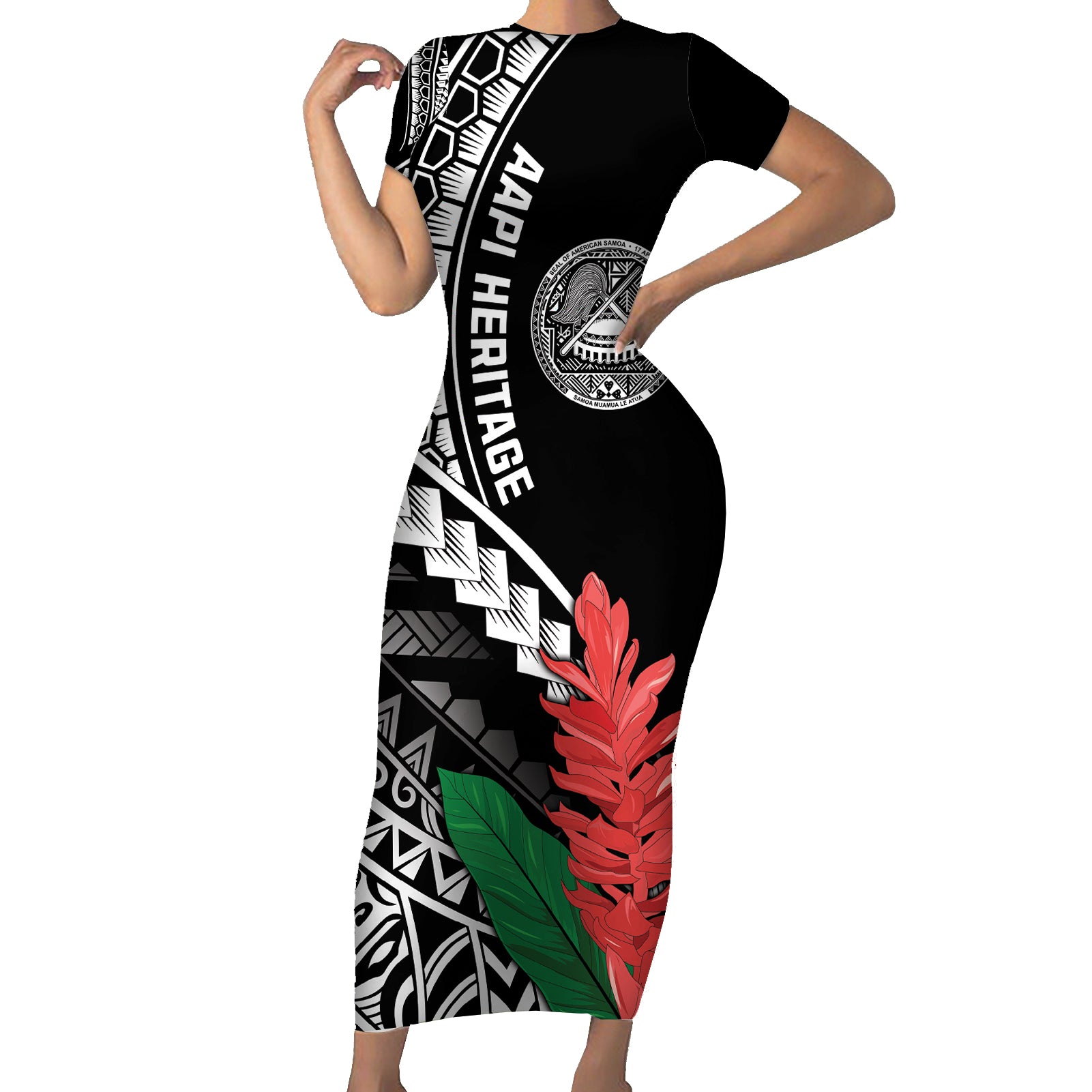 AAPI Heritage Month Short Sleeve Bodycon Dress Samoa Teuila