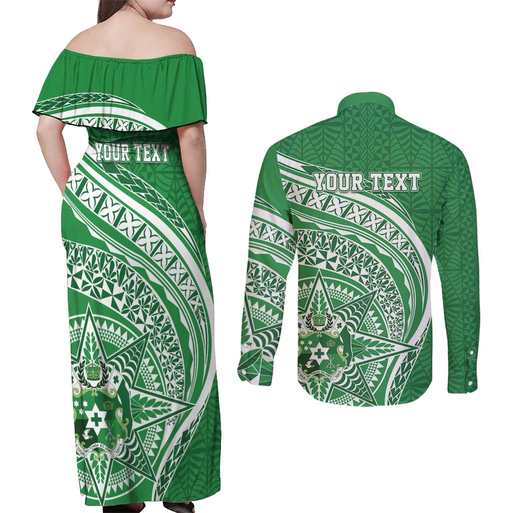 Tonga Liahona High School Personalized Couples Matching Off Shoulder Maxi Dress and Long Sleeve Button Shirt Ngatu Tokelaufeletoa Motifs