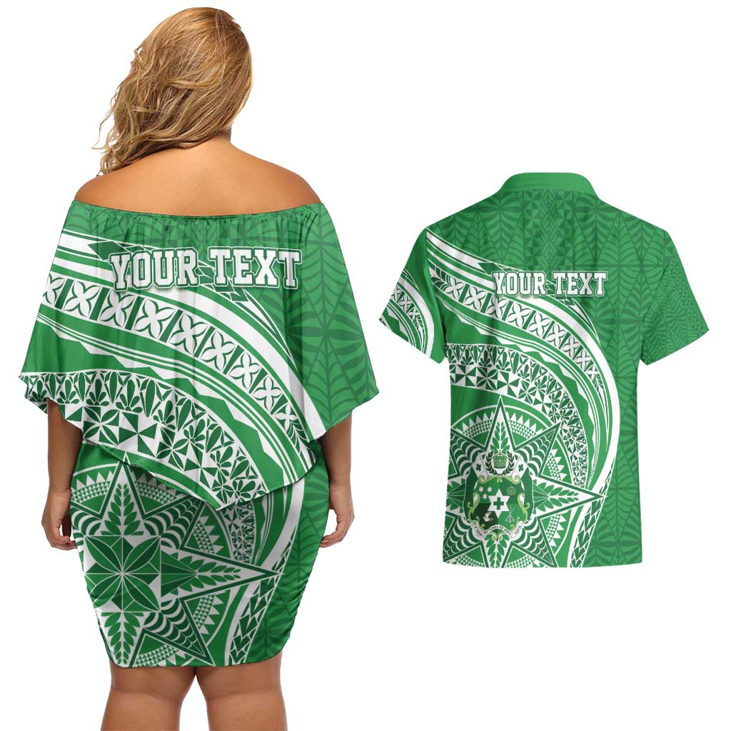 Tonga Liahona High School Personalized Couples Matching Off Shoulder Short Dress and Hawaiian Shirt Ngatu Tokelaufeletoa Motifs