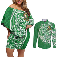 Tonga Liahona High School Personalized Couples Matching Off Shoulder Short Dress and Long Sleeve Button Shirt Ngatu Tokelaufeletoa Motifs
