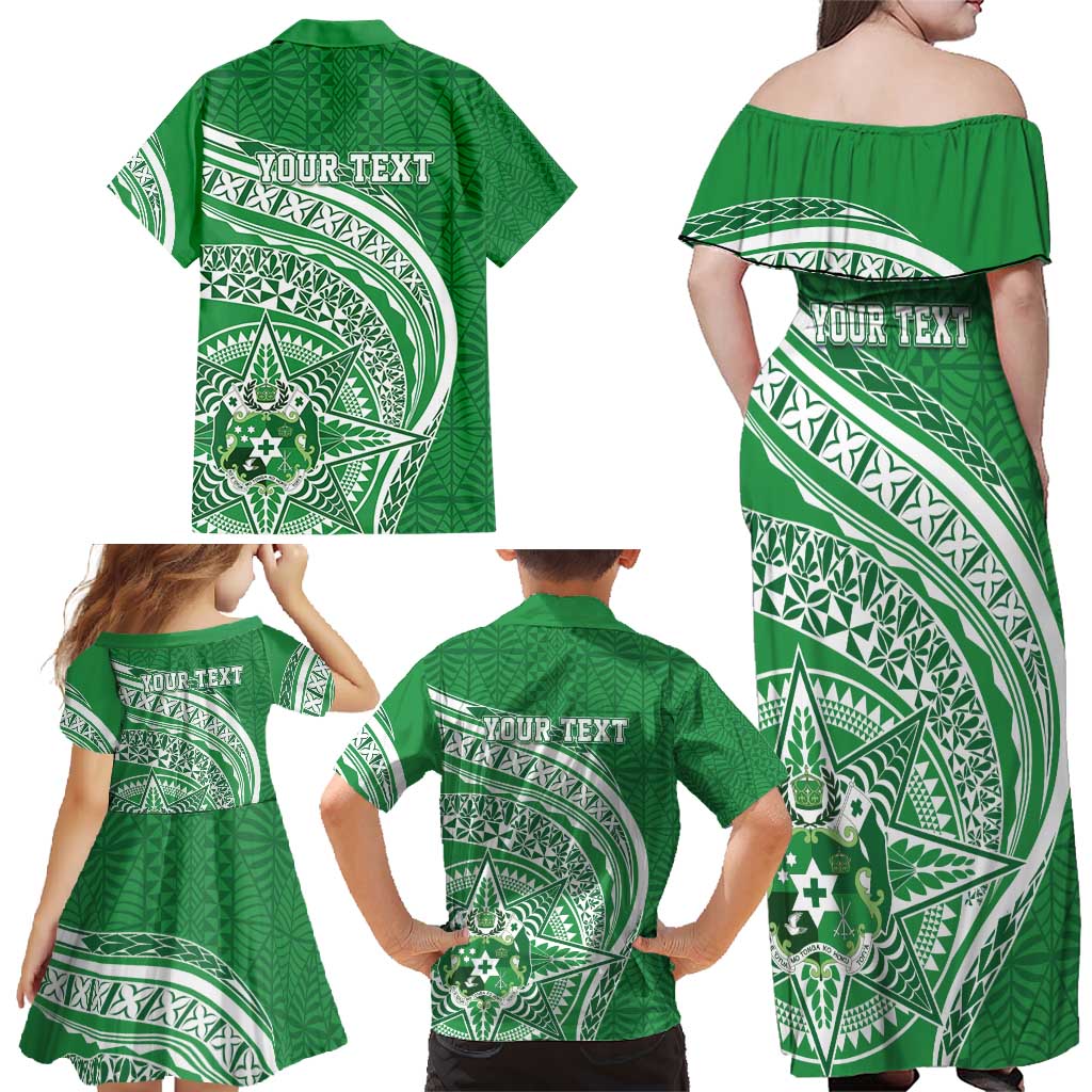 Tonga Liahona High School Personalized Family Matching Off Shoulder Maxi Dress and Hawaiian Shirt Ngatu Tokelaufeletoa Motifs