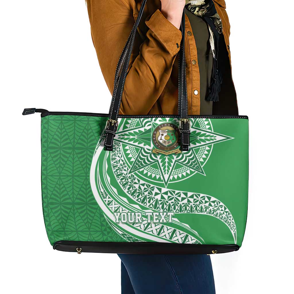 Tonga Liahona High School Personalized Leather Tote Bag Ngatu Tokelaufeletoa Motifs
