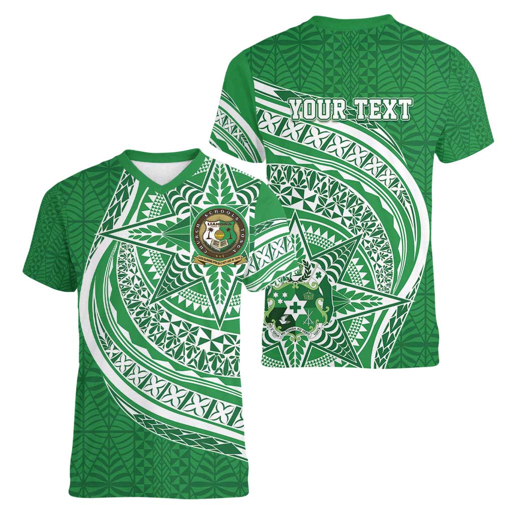 Tonga Liahona High School Personalized Women V-Neck T-Shirt Ngatu Tokelaufeletoa Motifs