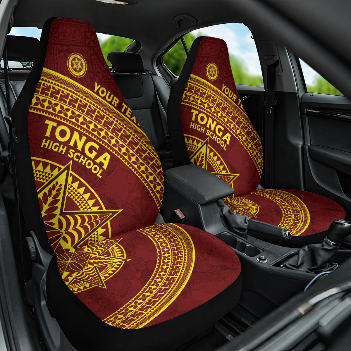 Tonga High School Car Seat Cover THS Anniversary Ngatu Motif