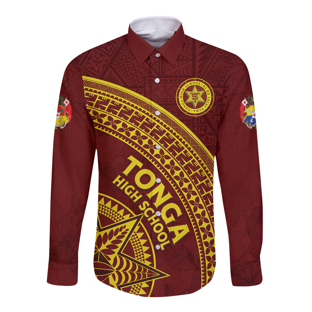 Tonga High School Long Sleeve Button Shirt THS Anniversary Ngatu Motif