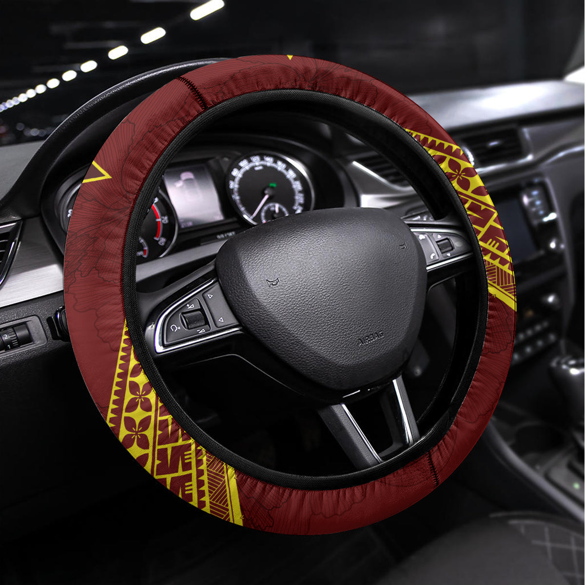 Tonga High School Steering Wheel Cover THS Anniversary Ngatu Motif