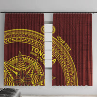 Tonga High School Window Curtain THS Anniversary Ngatu Motif LT7 With Hooks Maroon - Polynesian Pride