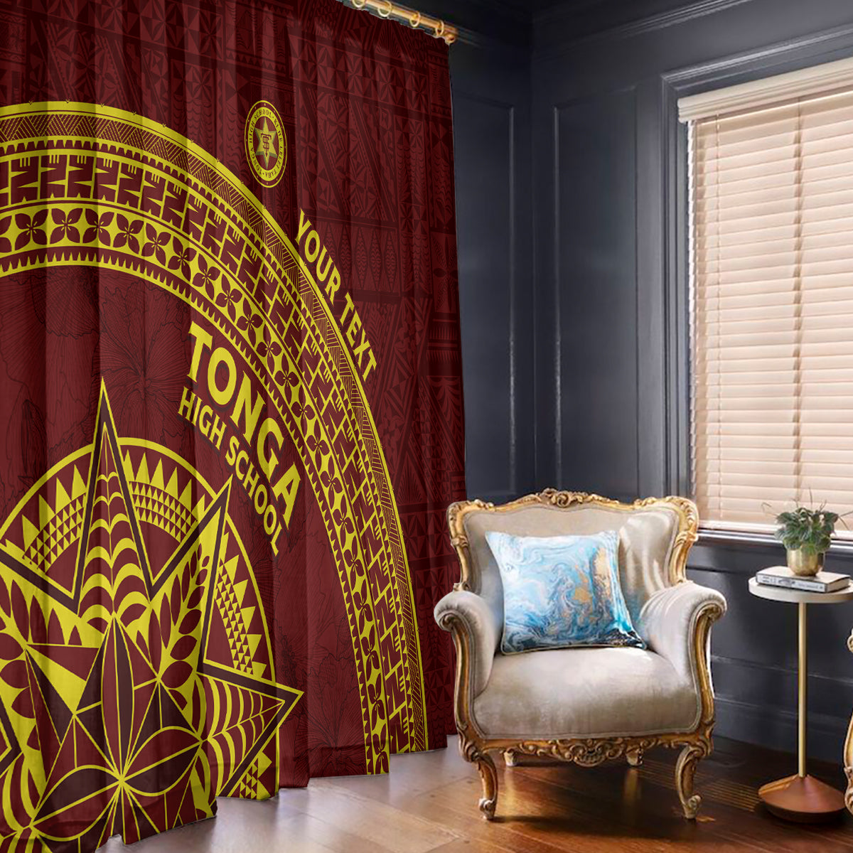 Tonga High School Window Curtain THS Anniversary Ngatu Motif LT7 - Polynesian Pride