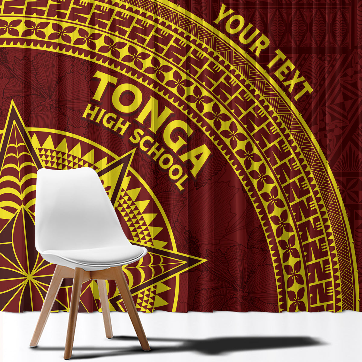 Tonga High School Window Curtain THS Anniversary Ngatu Motif LT7 - Polynesian Pride