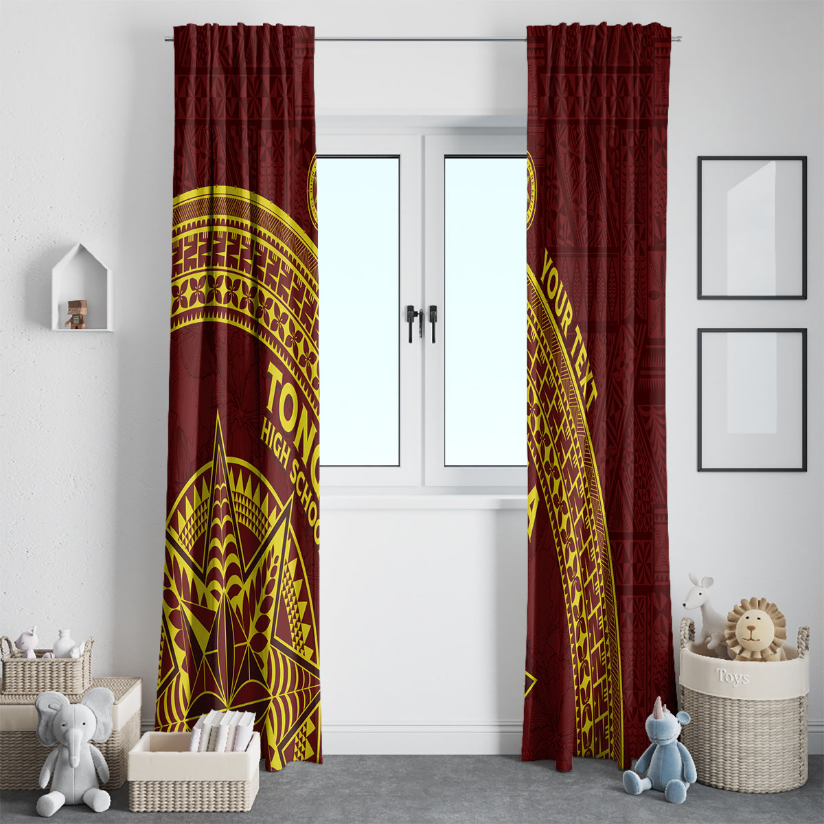Tonga High School Window Curtain THS Anniversary Ngatu Motif LT7 - Polynesian Pride
