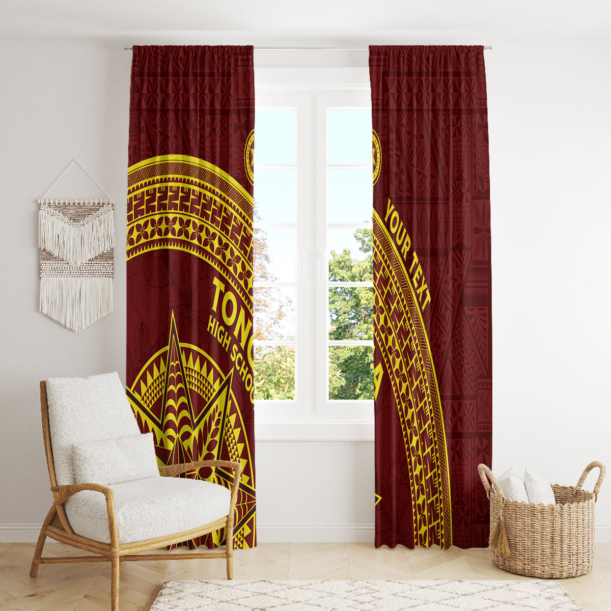 Tonga High School Window Curtain THS Anniversary Ngatu Motif LT7 - Polynesian Pride