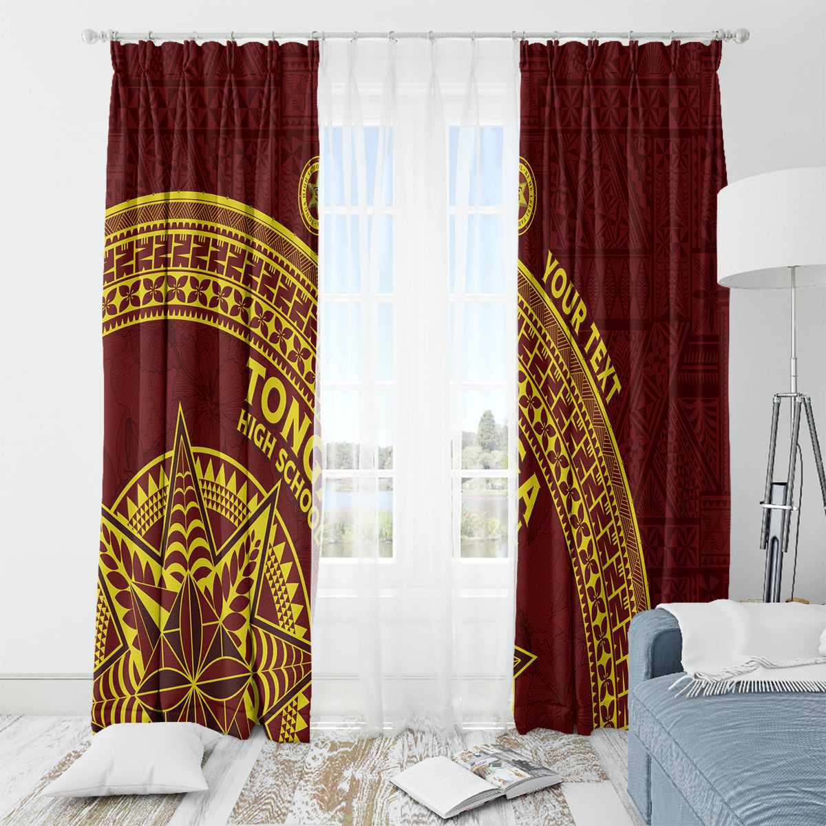 Tonga High School Window Curtain THS Anniversary Ngatu Motif LT7 - Polynesian Pride