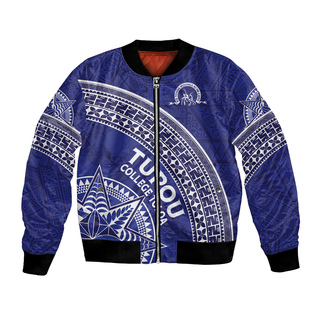 Tupou College Toloa Bomber Jacket Ngatu Tapa Mix Style LT7 Unisex Blue - Polynesian Pride