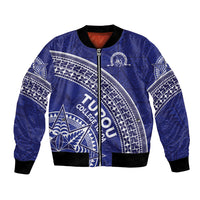 Tupou College Toloa Bomber Jacket Ngatu Tapa Mix Style LT7 Unisex Blue - Polynesian Pride