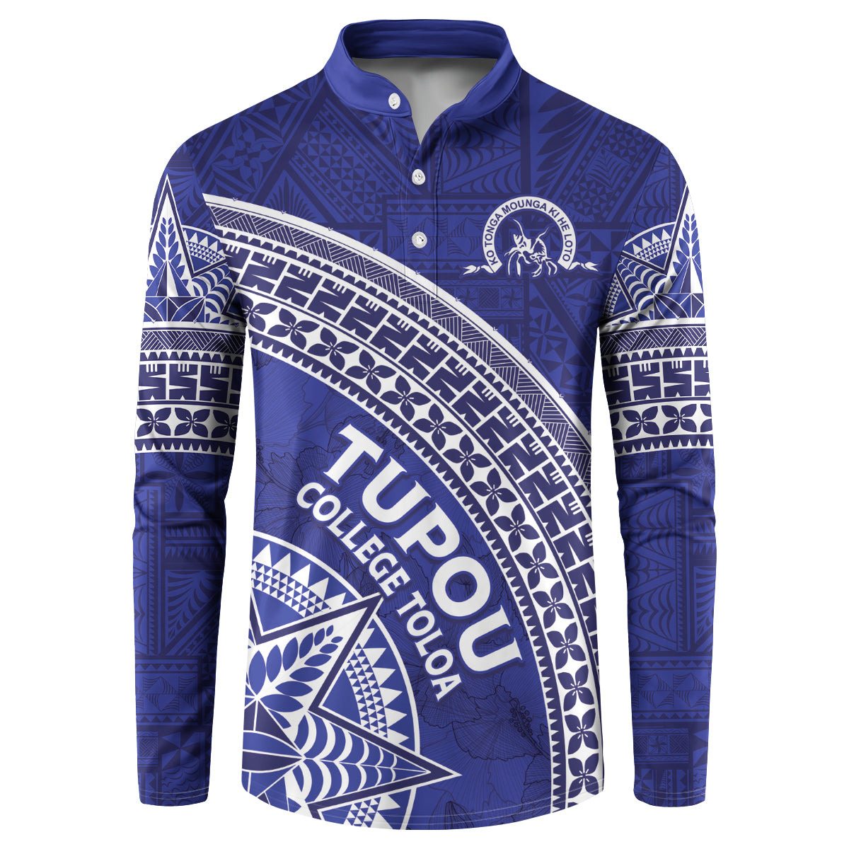 Tupou College Toloa Button Sweatshirt Ngatu Tapa Mix Style LT7 Blue - Polynesian Pride
