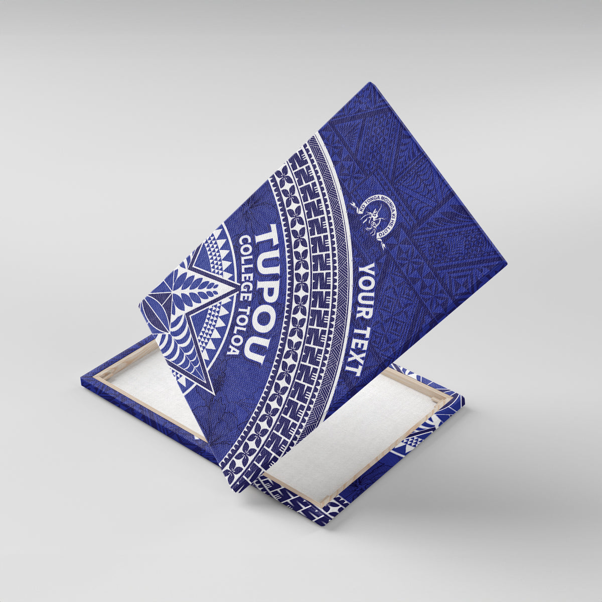 Tupou College Toloa Canvas Wall Art Ngatu Tapa Mix Style LT7 With Frame Blue - Polynesian Pride