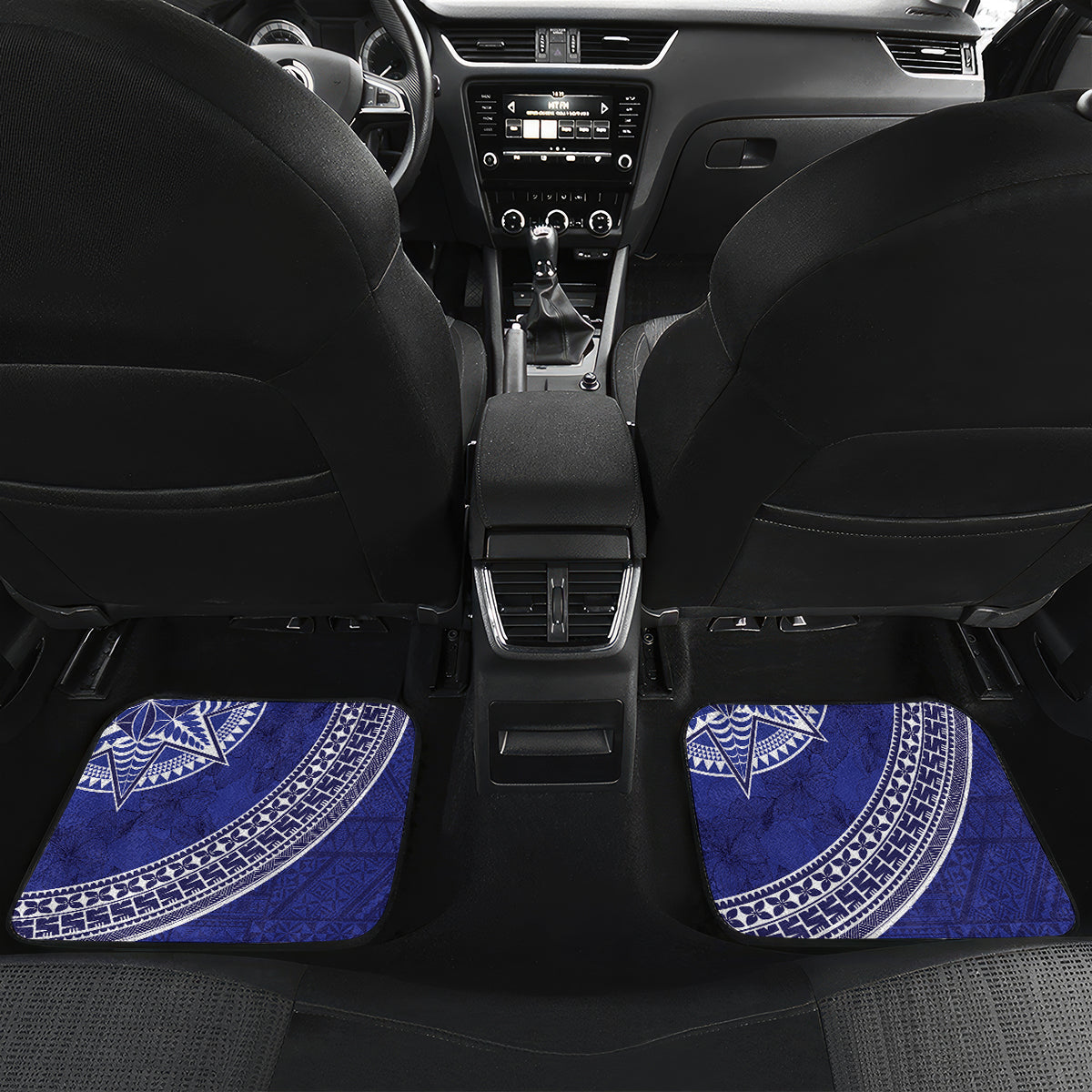 Tupou College Toloa Car Mats Ngatu Tapa Mix Style LT7 Set 2pcs - Back Blue - Polynesian Pride