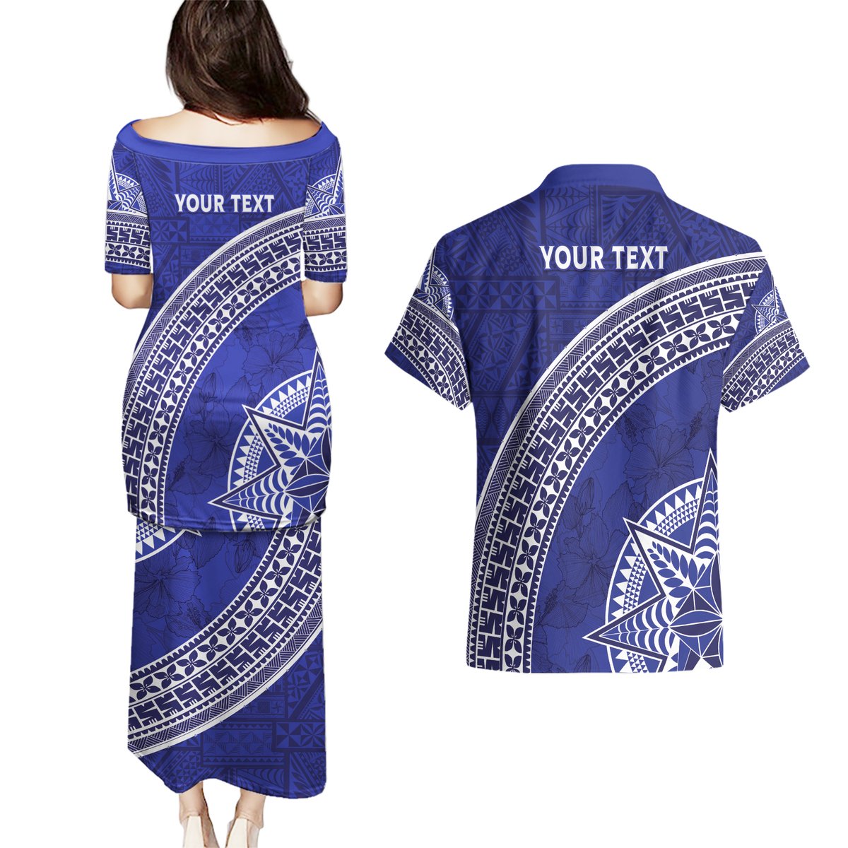 Tupou College Toloa Couples Matching Puletasi and Hawaiian Shirt Ngatu Tapa Mix Style LT7 - Polynesian Pride