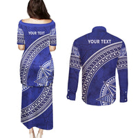 Tupou College Toloa Couples Matching Puletasi and Long Sleeve Button Shirt Ngatu Tapa Mix Style LT7 - Polynesian Pride