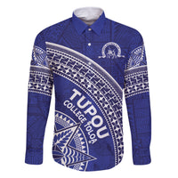 Tupou College Toloa Family Matching Off Shoulder Short Dress and Hawaiian Shirt Ngatu Tapa Mix Style LT7 Dad's Shirt - Long Sleeve Blue - Polynesian Pride