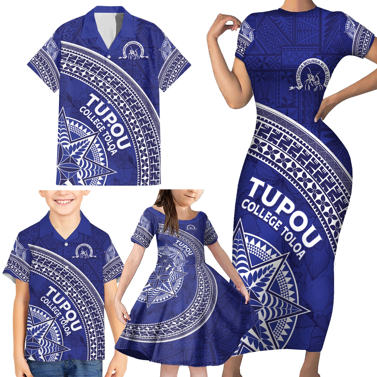 Tupou College Toloa Family Matching Short Sleeve Bodycon Dress and Hawaiian Shirt Ngatu Tapa Mix Style