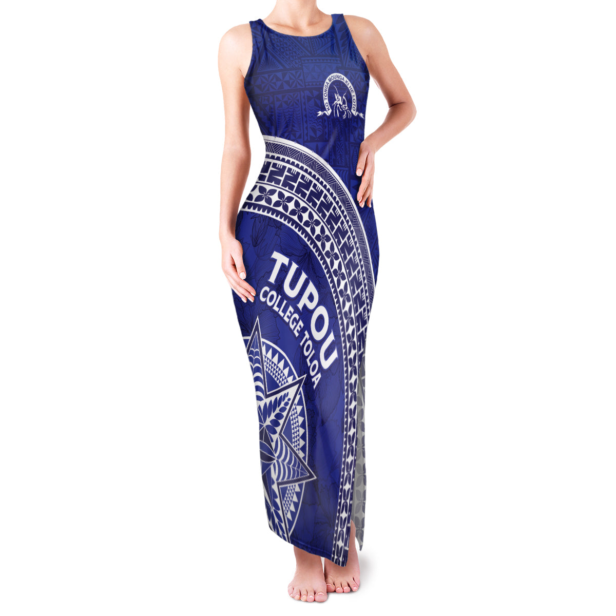 Tupou College Toloa Family Matching Tank Maxi Dress and Hawaiian Shirt Ngatu Tapa Mix Style