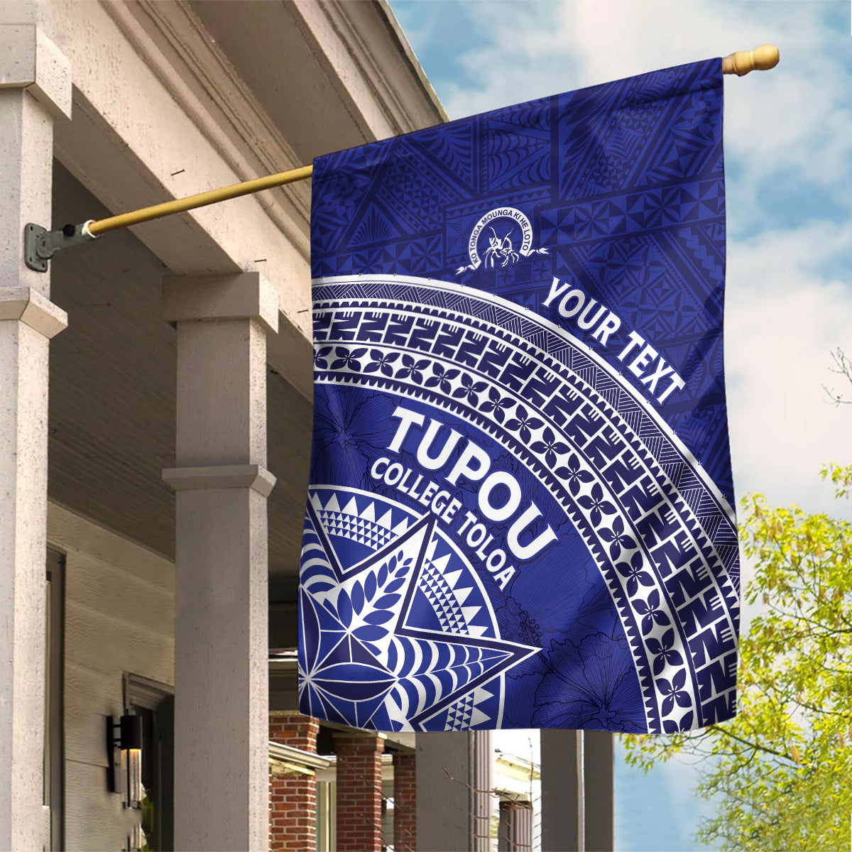 Tupou College Toloa Garden Flag Ngatu Tapa Mix Style LT7 House Flag Blue - Polynesian Pride